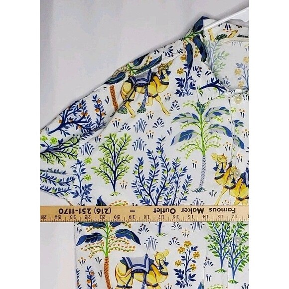 Print Fresh Button Pajama Shirt Women Medium Organic Cotton Camel Floral - Picture 7 of 12